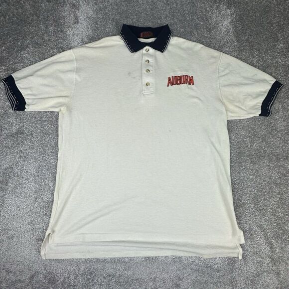The Jock Auburn Tigers Polo Shirt Mens XL Loose Fit White Made in USA Y2K 90's - Picture 1 of 13